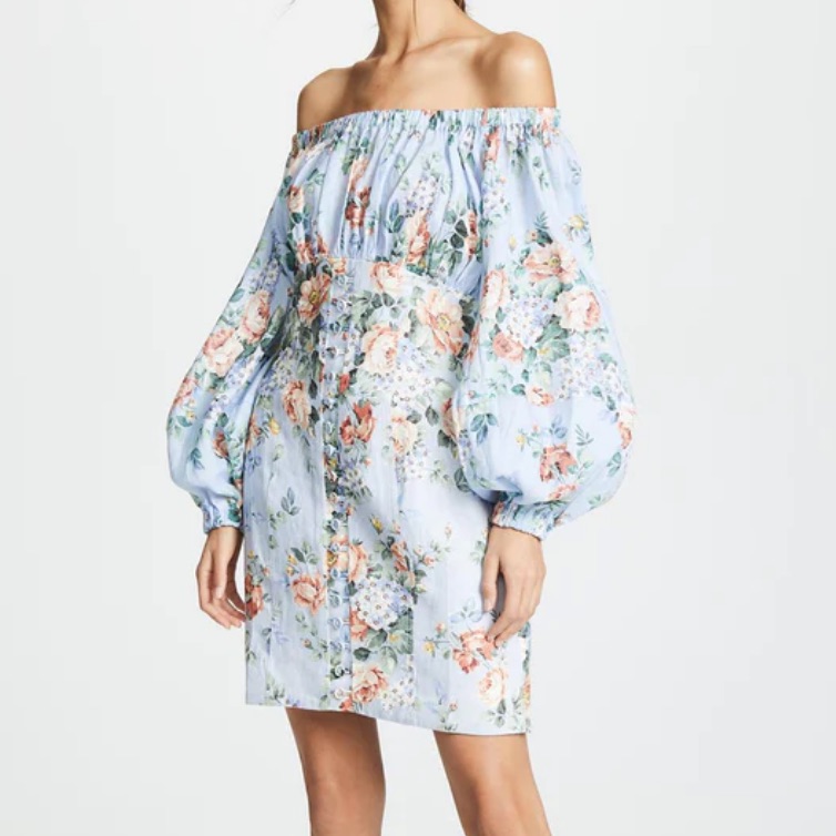 Zimmermann Bobbie Shoulder Dress Floral Puff Sleeve Vintage Cottagecore Mini Xs
